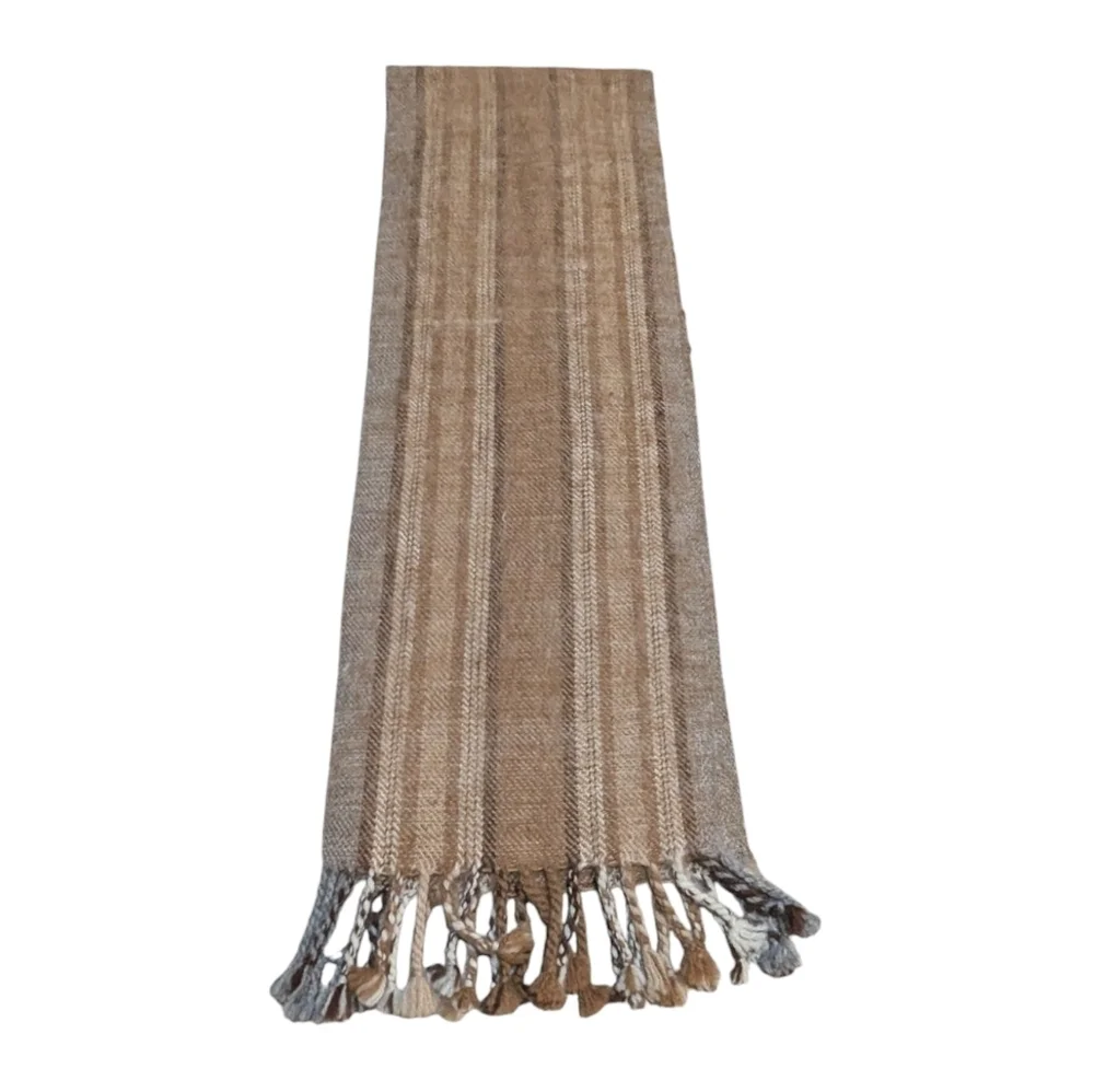 FOTRAMA Handmade Bolivian 100% Alpaca Wool Brown Tan Striped Scarf Neutral